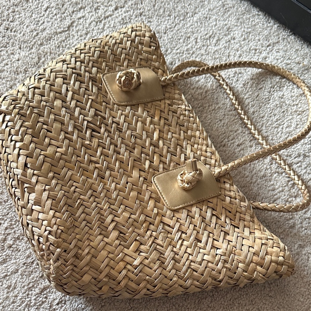 JustFab Natural Woven Tote Bag